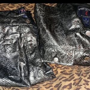 2 pc metallic looking faux leather